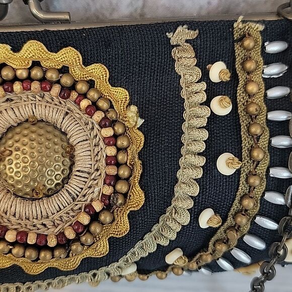 Coldwater Creek Black Beaded Boho Style Clutch Mini Handbag - Picture 2 of 11